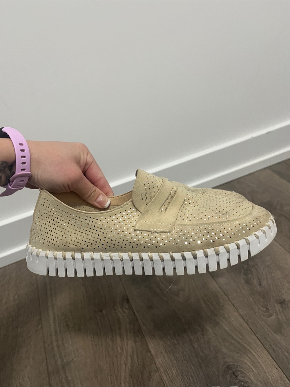 Ilse Jacobsen Tulip Beige Platform Sparkly Perforated Slip-On Loafer